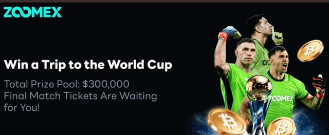 The image features an advertisement for a world cup themed event at the ZOOMEX casino. The main attraction of this promotion is a $300,000 prize pool that participants can win by entering their code or providing other relevant details. The prizes include a trip to the World Cup, along with tickets to attend the final match and other exclusive offers. The post promotes excitement about the upcoming event as it highlights how ZOOMEX wants people to enjoy themselves at the casino while offering an opportunity to potentially win a substantial prize for attending or participating in this event related to the world cup.