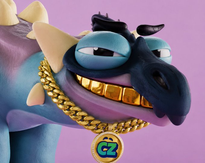 A 3D-rendered character with blue and purple skin wears a thick gold chain and grills, sporting a pendant with the letters "CZ" on a pink background.