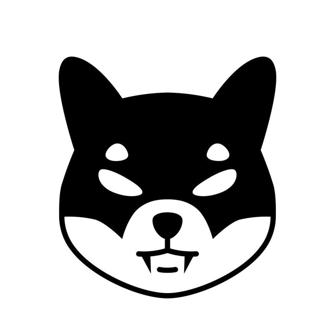 A black and white minimalist logo of a Shiba Inu dog face.