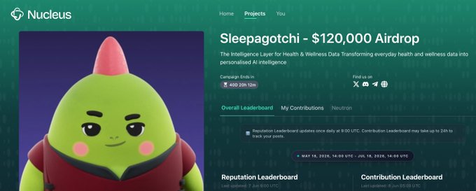 The image features a screenshot from a website showcasing a cute green character, likely a robot, with blue text. The website is promoting a service called @ sleepagotchi - a fitness app that tracks sleep patterns and suggests improvements for better sleep. The text on the website provides information about the importance of personal well-being and how it can be achieved through smart technology solutions like this app.