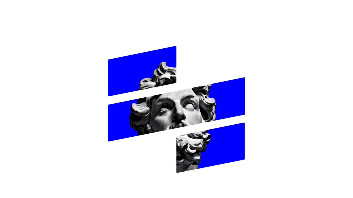 The image features an abstract digital art piece that consists of a face depicted in three vertical panels. The background has a white and gray pattern, adding visual interest to the overall composition. There are no specific texts or actions visible in this particular artwork, as it focuses primarily on the representation of the person's face within the static grid-like structure.