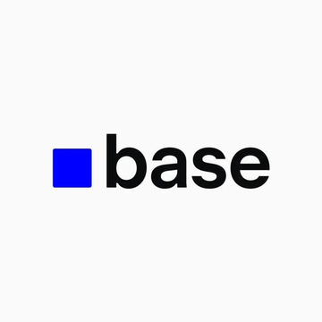 The Coinbase logo is displayed, featuring a blue square next to the word 'base' in lowercase black text on a white background.