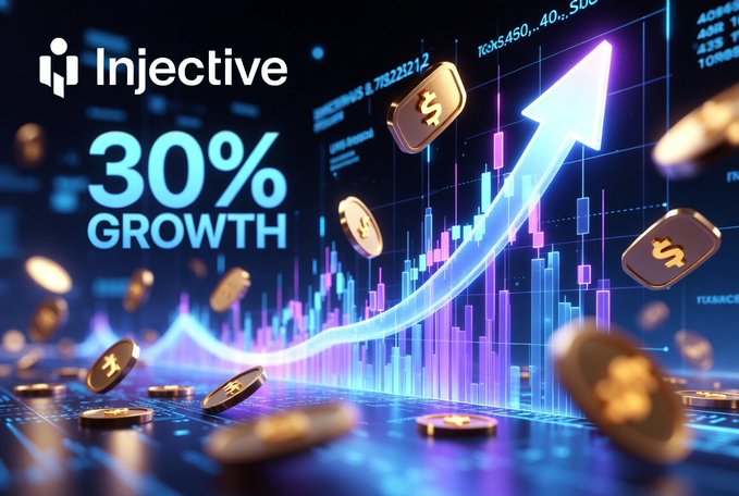 The image shows a close-up view of a chart with dollar values labeled with numbers, suggesting that they are tokenized stocks being updated or displayed on an Injective account. The chart depicts a significant upward trend in stock value, indicating a boom in the markets. Additionally, there is an explosion of coins scattered across the scene, possibly representing more tokenized equity being transacted or newly added to the portfolio. This visual representation of market growth and the impact it has on the Injective account's users helps convey the importance of financial management and decision-making in this context.