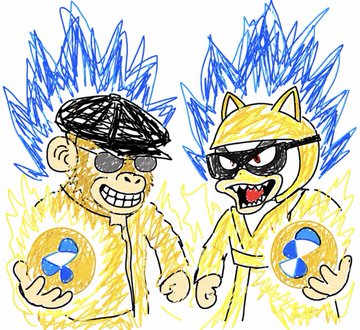 The image features two cartoon characters, a monkey wearing sunglasses and a robot with a mask, standing next to each other. They are both holding blue balls. The caption of the image reads "Good morning @quipnetwork GM. Quick question before you check your portfolio this morning. When quantum computers reach supremacy and they will what happens to your private keys? I asked myself this 2 weeks ago and found @quipnetwork".
