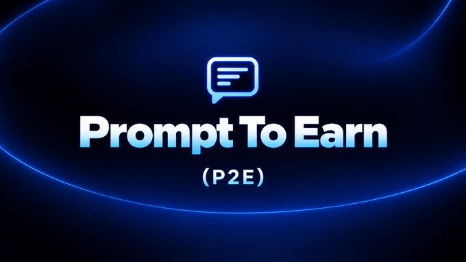 A sleek dark blue graphic displays the text "Prompt To Earn (P2E)" with a chat bubble icon above it, visually representing the post's concept of earning through prompts with CONSO.