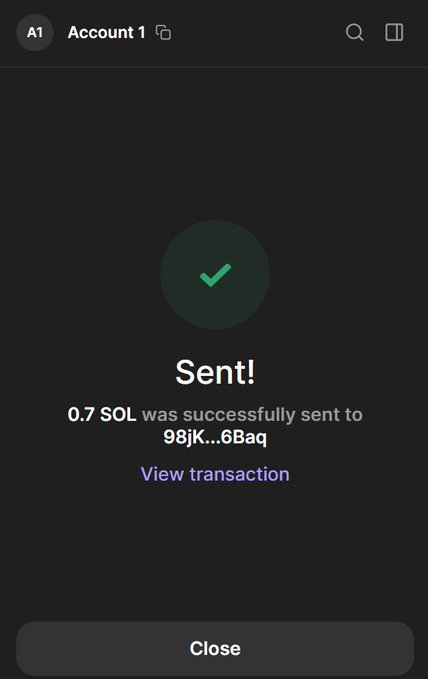 A mobile wallet screenshot shows a successful transaction of 0.7 SOL sent to address 98JK...6Baq, likely shared as proof of a cryptocurrency giveaway to encourage others to share their SOL addresses.