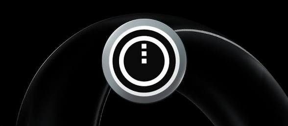 A minimalist graphic featuring a circular icon with an exclamation mark inside, set against a black background with curved shapes.
