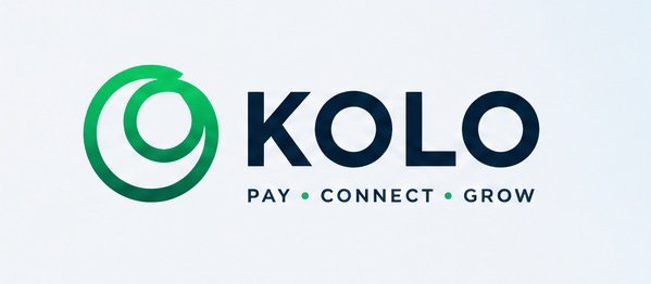 The image features a logo for a company named KOLO, which stands out with its green and white colors. The logo includes a circle containing a green dot inside, symbolizing trust and connection. The text "KOLO Pay Connect Grow" is written below the logo in black letters. This logo design emphasizes the importance of usability and user experience when it comes to adopting new financial systems or technologies like Web2. People are more likely to adopt something that feels easy and intuitive to use, rather than a complex system that requires extensive learning.