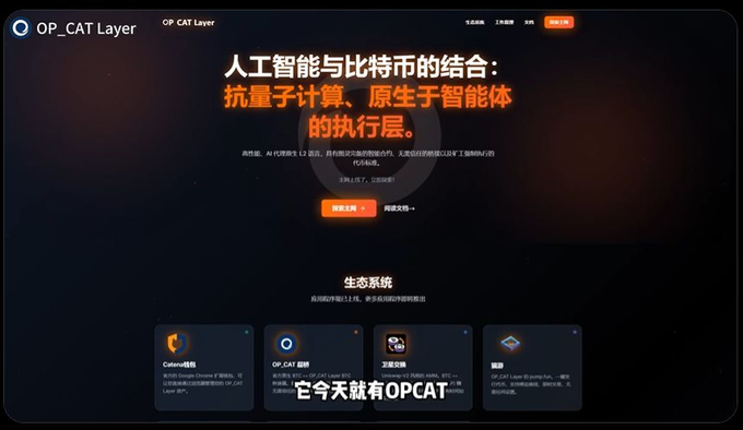 The image shows an overview of a website called "OP-CAT Layer", which is related to computer networks or systems management in Chinese. There is information about a recent interview with Dr. Liu that took place around this time, discussing the topic of BTC DeFi and other Bitcoin native applications. The post suggests that one interesting point from the interview is related to Bitcoin smart contracts. It seems like the main topic being discussed at the time was related to Bitcoin and digital assets.