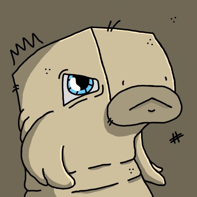 A cartoon-style drawing of a cute, beige whale-like creature with large blue eyes and stitch marks, set against a dark gray background. The hand-drawn illustration corresponds to the "1/1 Whale Street" NFT referenced in the post.