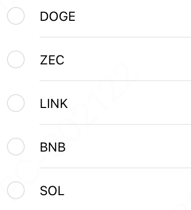 The image shows a white piece of paper with a list of tokens, including "DOGE", "ZEC", "LINK", "BNB", and "sol" written on it. The text indicates that there are six tokens listed in the order they appear on the page. The post also mentions a rising token prediction challenge where users can predict which token will rise the most and receive a $USDT bonus for their answer.