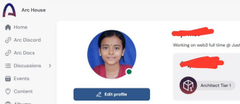 A Facebook profile page for 'An House' showing a user with an 'Architec' tag, with the cover photo and other details redacted.