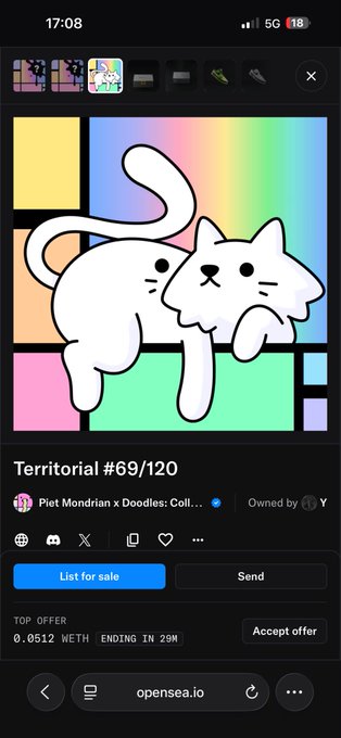A screenshot from someone's cell phone with an app store page displayed, featuring a cat illustration accompanied by text about the product for sale. The cat appears to be white and is featured in a cartoon style design that gives the impression of it doing something silly or humorous.