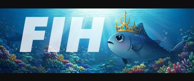 The image features a cartoon fish wearing a crown while swimming among colorful coral reefs. The caption below the image reads "FIH_USD1". This suggests that the image might be related to a cryptocurrency or digital currency project, as the name "FIH" is associated with Solana, a blockchain platform. The post emphasizes the importance of attention and coordination in the context of decentralized prediction infrastructure, which could be relevant to the FIH project's goals.
