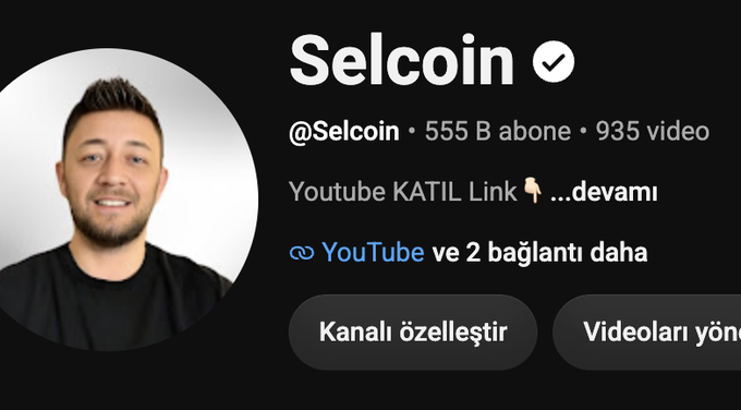 A screenshot of the Selcoin (@Selcoin) YouTube channel profile page, showing 555K subscribers and 935 videos, featuring the channel owner's profile photo and a bio mentioning "Youtube KATIL Link." This image corresponds to the creator's announcement of their 935th video, where all markets were reviewed, matching the displayed video count on the channel.