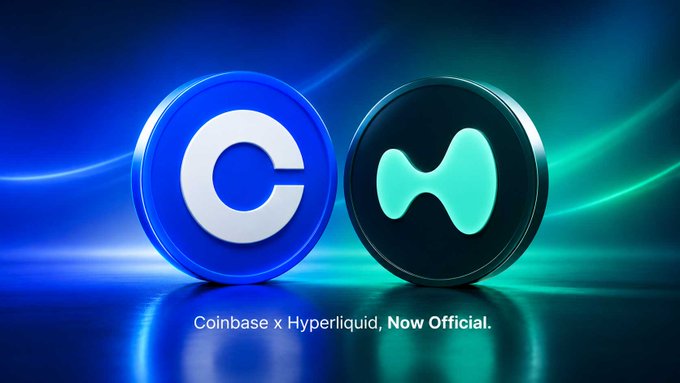 The image features two coins with the letters "C" and "M" on them, which are the logos for Coinbase and Medium. The text below the coins reads "Coinbase x Hyperliquid, Now Official. @coinbase just activated AQAv2 and is now the official deployer of Hyperliquid's USDC treasury wallet". This post highlights how Coinbase has joined forces with Medium to create a new virtual currency called Hyper Liquid, which is gaining popularity among cryptocurrency enthusiasts. The image also includes a watermark that reads "@Coinbase x Hyperliquid, Now Official."
