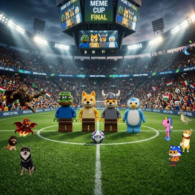 The image features a group of Lego minifigures posing together on a soccer field, with various characters such as a dog, penguin, and dragon. The background shows a stadium filled with spectators, indicating that this scene takes place during a live event or a video game. The text in the post suggests that the Lego minifigures are preparing for a competition or a match at the meme cup final, which is likely to be an exciting and entertaining experience for both participants and viewers alike.

The image also includes several small cartoon characters, such as a dog, penguin, and dragon, adding to the playful atmosphere of the scene. The Lego minifigures are standing on a soccer field with white lines marking out the boundaries, which further emphasizes the competitive nature of the event they are about to participate in.