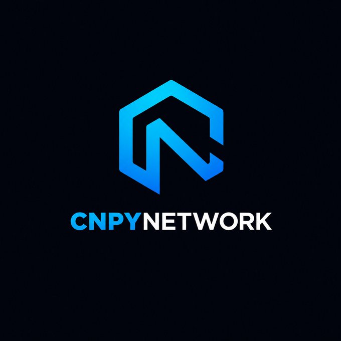 The image features a stylized hexagonal logo with the letter "N" in a blue gradient on a black background, accompanied by the text "CNPYNETWORK" in white and blue lettering. This branding aligns with the post, which introduces CNPY Network as a Web3 community built on collaboration and long-term commitment among builders and creators.