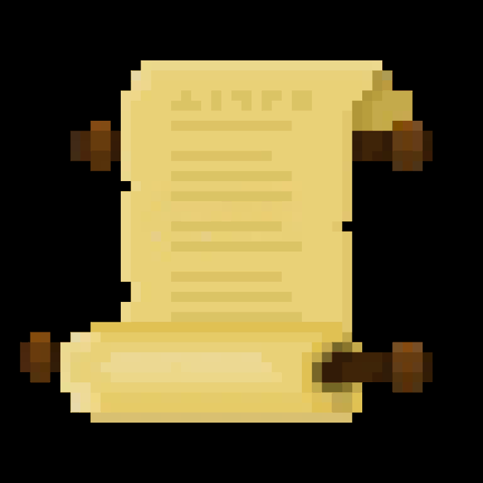 The image features a scroll made of paper, with brown wooden handles attached at both ends. The scroll appears to be old-fashioned or vintage, possibly resembling an ancient parchment. It is rolled up and placed against a black background, making it stand out prominently in the scene.