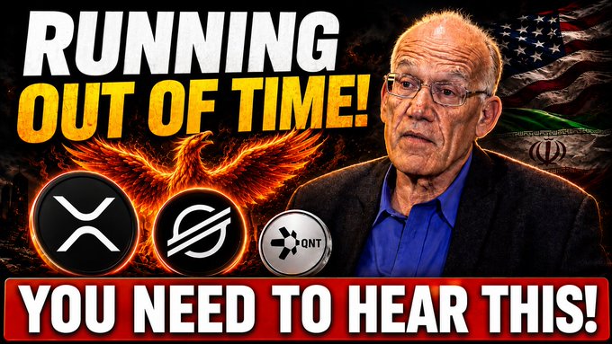 A YouTube thumbnail showing an elderly man with text 'RUNNING OUT OF TIME! YOU NEED TO HEAR THIS!' alongside logos for XRP, Stellar (XLM), and Ontology (ONT).