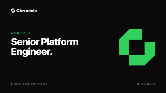 A dark-themed hiring banner from Chronicle Labs for a 'Senior Platform Engineer' position, listed as Remote · Europe & UK · Full-time, with chroniclelabs.org website.