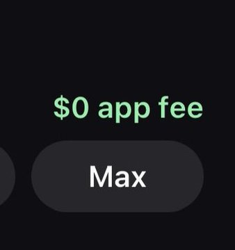 The image shows a screenshot of the Pump.fun app interface with the text "$0 app fee" in green above a "Max" button on a dark background. It directly illustrates the accompanying post's claim about zero fees on the Pump.fun app, visually confirming the no-fee feature.
