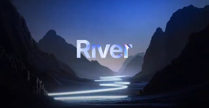 The image features a large mountain range with a winding river flowing through it. The words "River" are prominently displayed at the top of the image. Below this, there's some text that reads "Good Morning Legends. everyone is building stablecoins. very few are solving how they actually move across chains @RiverdotInc satUSD does something USDT, USDC and DAI can'n mint it natively on whichever chain you need it. no bridging, no wrapping, collateral never leaves". The image seems to be related to the post about cryptocurrency or blockchain technology, as indicated by the text above the river.