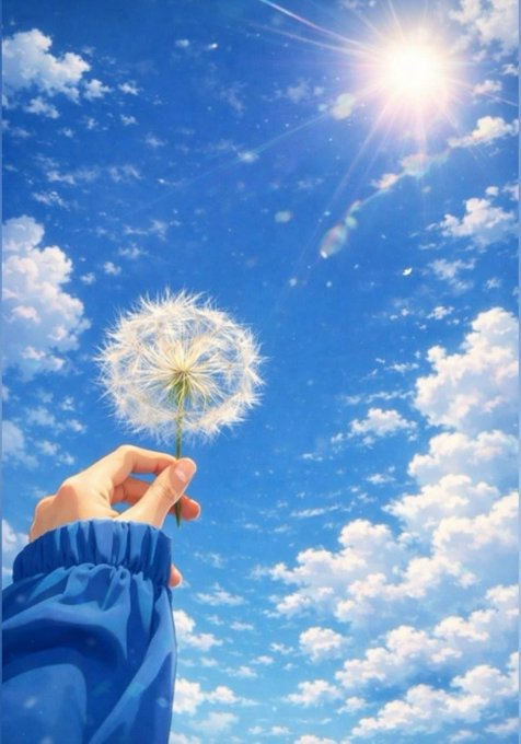 The image features a hand holding up a dandelion seed against a blue sky with white clouds. The scene suggests that the person might be contemplating or appreciating the beauty of nature, as they are looking at the seed floating in the air. This moment could also represent the importance of small things and how they can bring joy to our lives. In relation to the post about the future, this image serves as a reminder to appreciate the present and find happiness in simple moments, rather than solely focusing on technological advancements or hype surrounding new technologies.