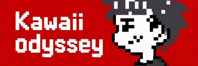 The image features a cartoon character with black hair wearing a black shirt and has a serious expression. The text "Kawaii Odyssey" is written above the character's head, and there are two other lines of text below the character that read "I'm giving away x1 GTD + x1 WL spots for @KawaiiOdysseyyy -> follow me & @KawaiiOdysseyyy & @KawaiiOdysseyyy & @coinmemes - @KawaiiOdysseyyy". The image is related to the post because it features a cartoon character from the game "Kawaii Odyssey" and includes text that promotes the game.