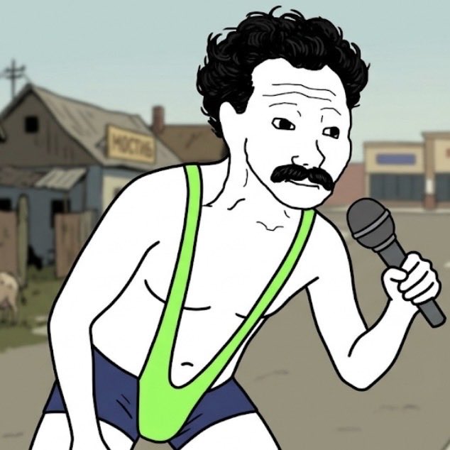 The image features a cartoon character wearing a green swimsuit or trunks and holding a microphone while standing in front of a building. The caption below the image reads, "Wojak at 40M market cap? Please, let me speak! Everybody laugh, everybody say “is over”. Then boom boom, very surprise." This post seems to be about an obscure character named Wojak who is described as having big dreams and being a financial wizard. The image also includes a reference to the character's weight at 40M market cap, which adds humor to the post.