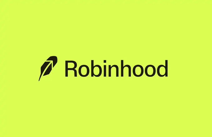 The black 'Robinhood' logo and feather icon are centered on a bright neon green background.