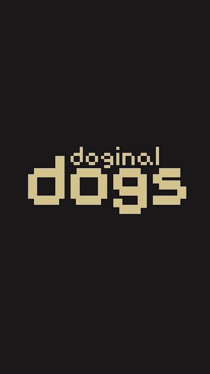 A pixel-art style logo on a black background featuring the upside-down text "dozinod" above the larger, inverted word "dogs".