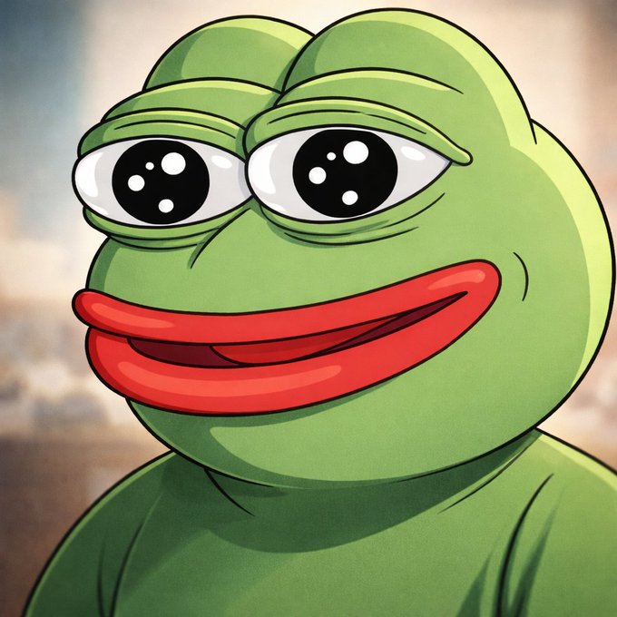 The image features a cartoon frog with green skin, red lips, and eyes that are open wide as if looking directly at the camera. The frog appears to be smiling, giving off an impression of happiness or amusement. The background of the image is blurred, drawing attention to the frog and making it the main focus of the picture.