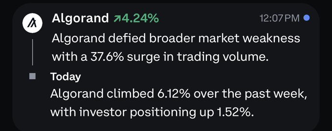 A screenshot taken by an AI assistant showing details about AlgoRound and Algord. The screen features a phone message with some text, including an alarm clock alerting 6:12% over the past week. It also indicates that Algord has climbed 6.12% over the past 1.92% of the time it is on top position.