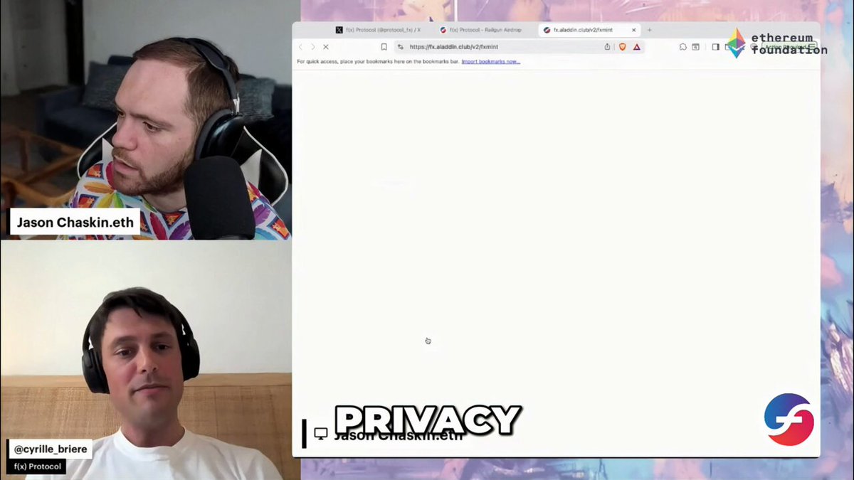 The image shows a computer screen with two men wearing headphones, one of whom has a microphone attached to his ear. The man with the microphone appears to be speaking into it while the other man looks at him through the camera. They are both wearing white shirts, and there is a purple background behind them. The image also contains text that reads "真实感受 很多国内用户不喜欢研究 defi 乐种现在给出了网页中", which suggests that they are discussing a topic related to the internet and technology.