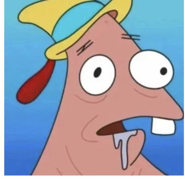 A cartoon starfish character with a tilted yellow and blue hat appears dazed, with drool hanging from its open mouth and one prominent buck tooth visible. The image humorously matches the post by depicting the starfish in a clueless, dumbfounded state—capturing how BSC leaders might perceive BSC players as slack-jawed or out of touch.