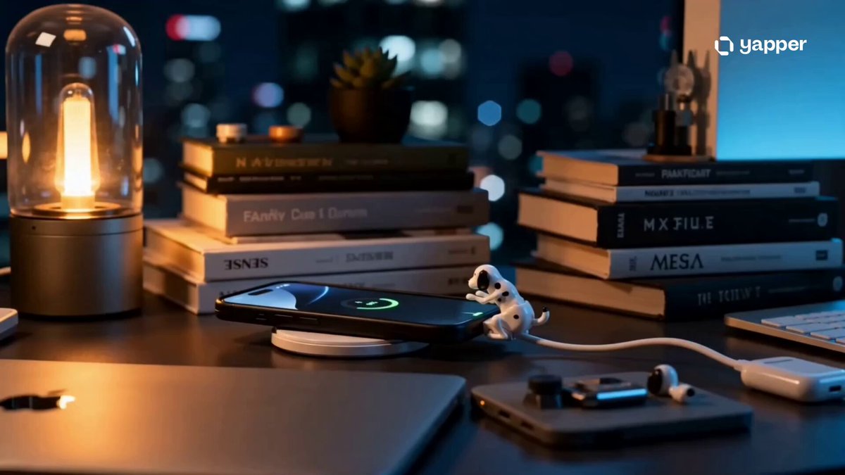 The image shows an Apple laptop computer sitting on top of a desk, surrounded by various books and electronics. A cell phone is placed next to the laptop, with a mouse nearby. The scene also includes a lamp that provides light for the workspace. The main focus of the image is the Apple laptop, which appears to be the central point around which other objects are arranged on the desk.