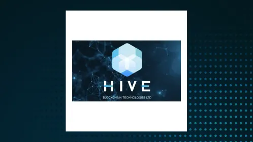 A digital graphic featuring a geometric, light-blue 3D cube logo with the text 'HIVE' and 'BLOCKCHAIN TECHNOLOGIES LTD' against a dark, network-like background.