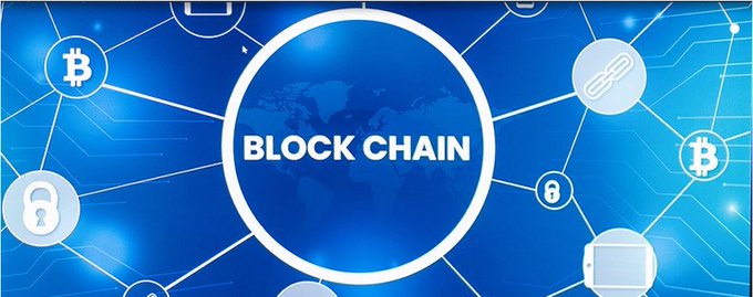 A blue digital graphic features a central white circle displaying "BLOCK CHAIN" against a world map backdrop, surrounded by interconnected icons representing Bitcoin, secure links, and devices—visually reinforcing the post's prompt inviting users to share their most underrated blockchain network.
