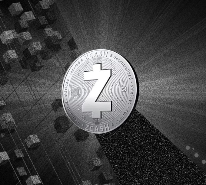 A metallic Zcash coin engraved with "ZCASH," "secure," "decentralized," and "private" floats against a dark, futuristic background, visually reinforcing the post's announcement of Grayscale's ZCSH ETF launch and ZEC's surge to 8-year highs above $850.
