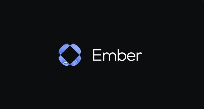 The Ember cryptocurrency logo displayed in blue and white on a black background.