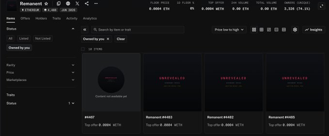 The image shows a computer screen displaying three different music tracks with red text on them. The first track has "DISSECTED" written on it, the second track has "UNREALIZED" written on it, and the third track has "UNREALIZED" written on it as well. The background of the image is a light brown color. In the bottom right corner of the screen, there is a post that reads: "just max minted @thedarkresidue, thanks for letting me in."