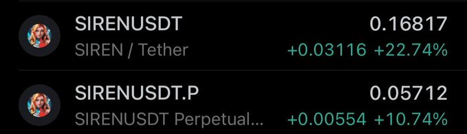 The image depicts a screenshot of two price bars, one greenish-blue and the other black, displaying values for different cryptocurrencies like SIREN, Bitcoin, and Ether. The caption below the image states that there might be a spot price followed by a more significant update or "let's see" in response to the post being shared. This suggests an ongoing exchange of information between the users regarding cryptocurrency prices.