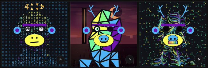 Three colorful, stylized monkey avatars with digital/geometric designs, featuring the Carahsoft and AWS logos, likely AI-generated profile pictures.