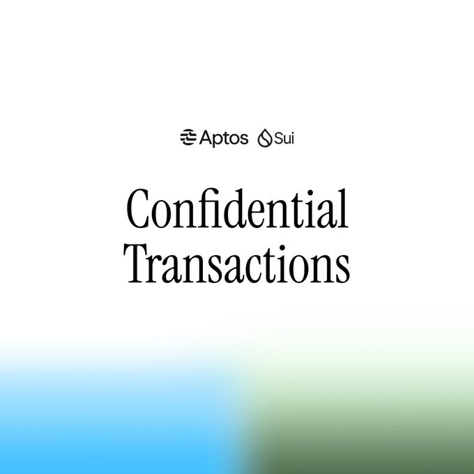 The image features a white background with blue text that reads "Confidential Transactions" followed by a list of companies that support this feature. The text also includes the names of two companies, "Aptos" and "Sui", who are known for their implementation of secure transactions.