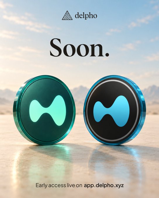 A “delpho” promotional graphic showing two circular devices and the text “Soon.” and “Early access live on app.delpho.xyz.”