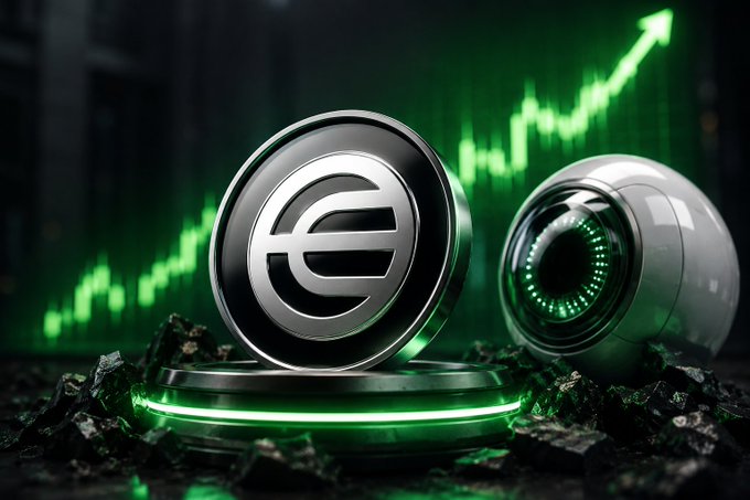The image features a graphic design of two futuristic coins with a focus on their relative positions. One coin appears closer to the viewer while the other is positioned further away, adding depth to the composition. The background displays a graph that shows the price increase in cryptocurrencies over time. A caption below the image states "WLD is up over 100% in a month. Despite layoffs at Tools for Humanity and growing regulatory pressure in South Korea and Brazil, the market keeps bidding higher. As long as key support holds, Worldcoin' s momentum remains intact." This suggests that both coins are performing well and gaining attention from investors.