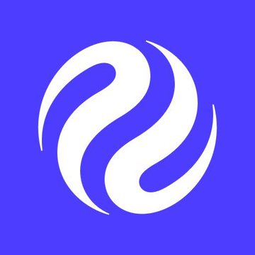 A purple logo featuring a white stylized wave or swirl design, representing a brand or cryptocurrency project.