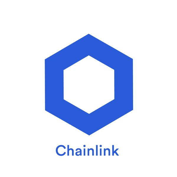 The blue hexagonal Chainlink cryptocurrency logo with the word "Chainlink" displayed beneath it on a white background.