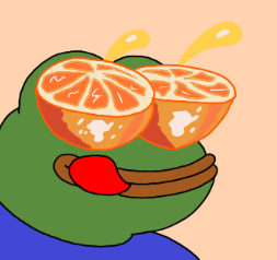 A stylized Pepe the Frog illustration wearing orange slice-shaped sunglasses, with yellow antennae-like shapes above his head, matching the nostalgic reference to classic Pepe NFTs that no longer exist.